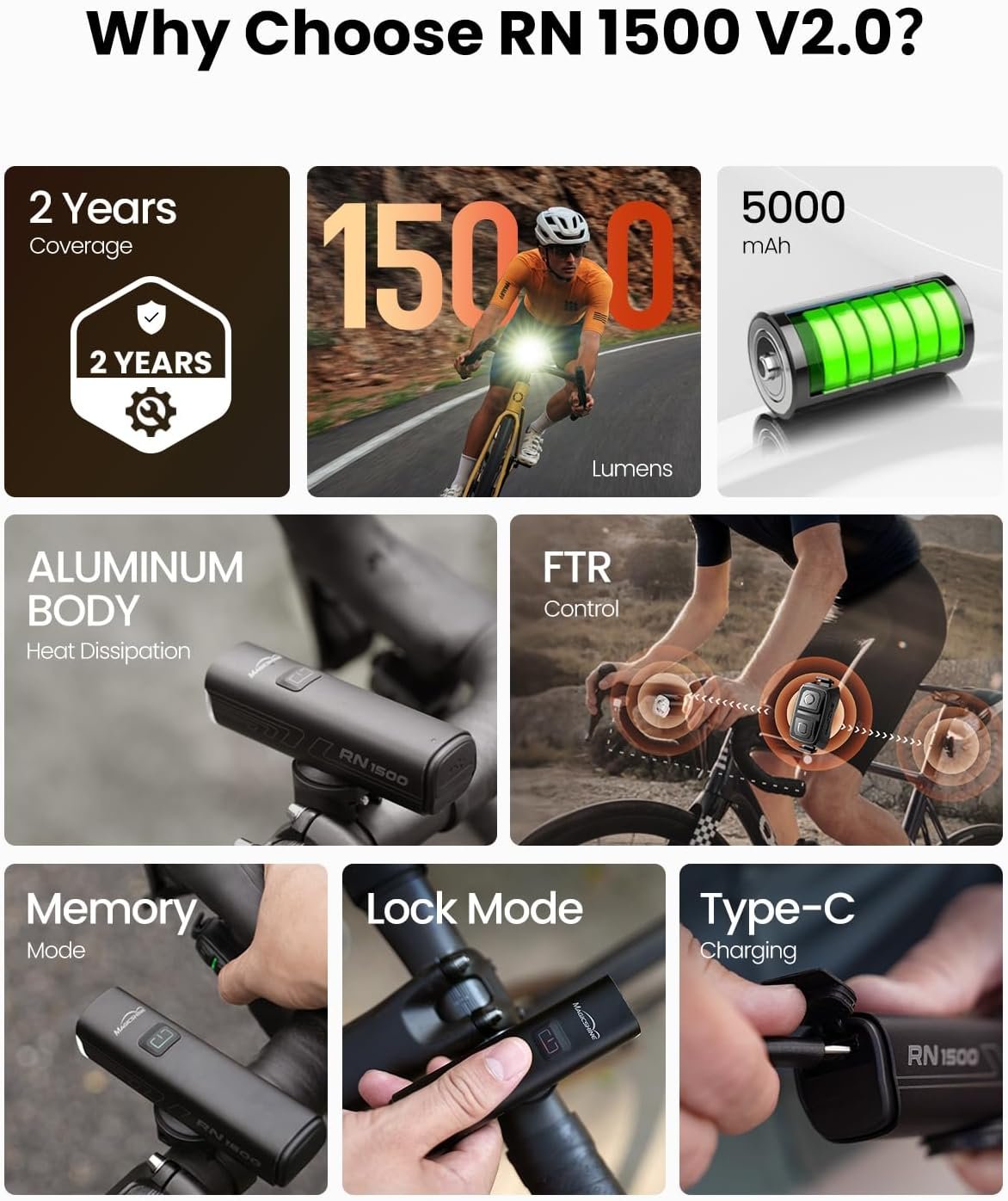 USB-C bidireccional de la Magicshine RN 1500 cargando un smartphone en ruta